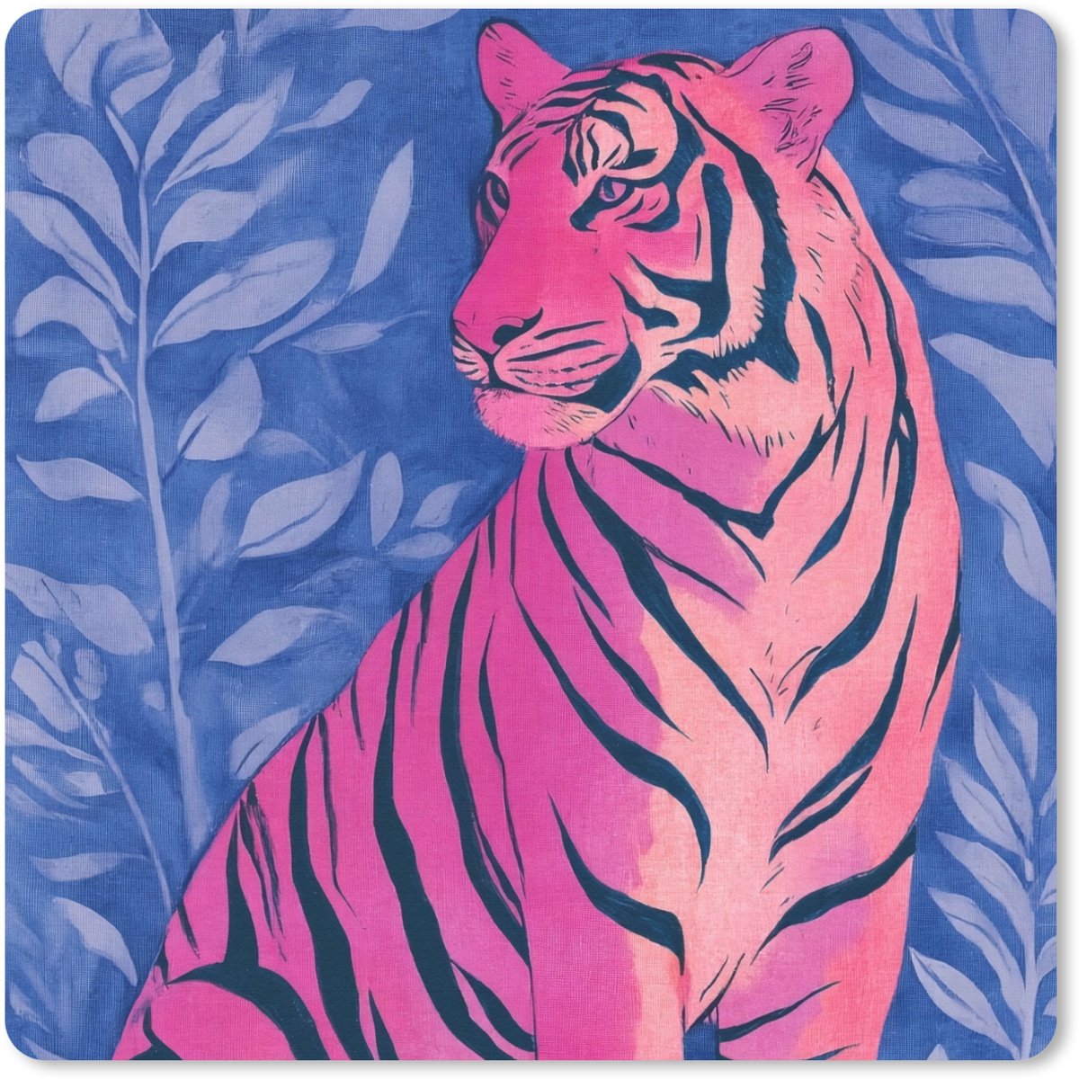 Muismat 30x30 cm - Mousepad Tijger - Roze - Bladeren - Jungle - Muismatten