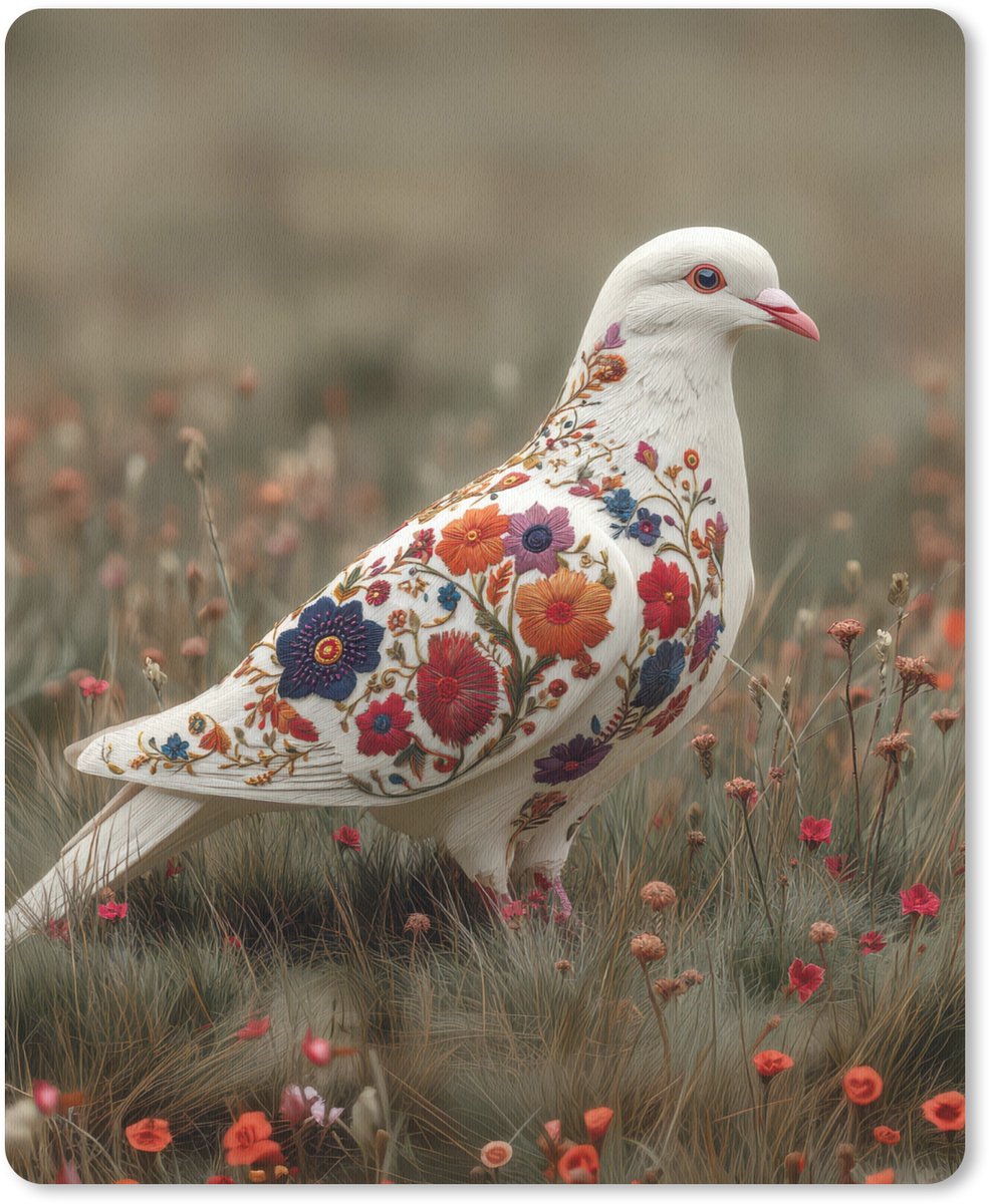 Muismat 19x23 cm - Mousepad Duif - Bloemen - Natuur - Muismatten