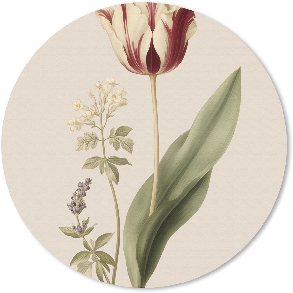 Muismat rond 40x40 cm - Mousepad Tulp - Minimalistisch - Beige - Ronde muismatten