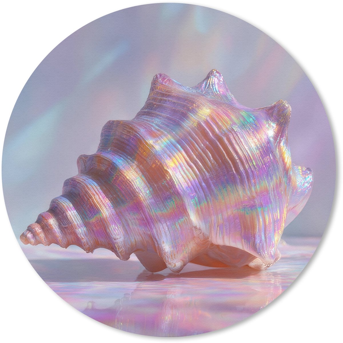 Muismat rond 50x50 cm - Mousepad Schelp - Glanzend - Regenboogtinten - Ronde muismatten