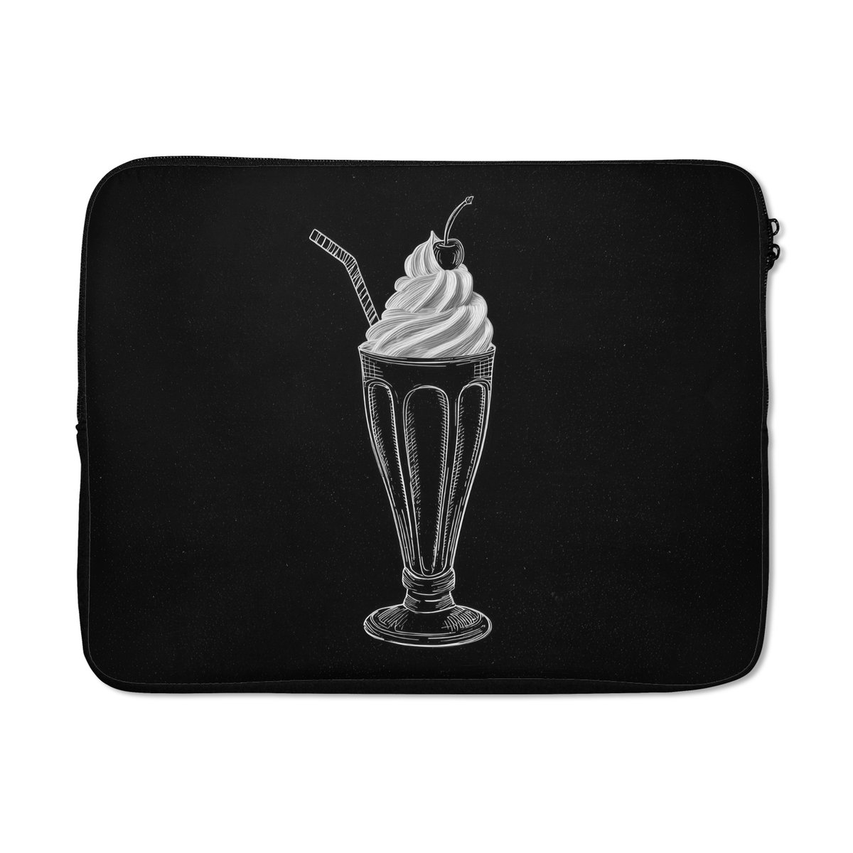 Laptophoes 15.6 inch - Ijscoupe - Kers - Krijtstijl - Slagroom - Laptop sleeve - Binnenmaat 37x26 cm - Zwarte achterkant