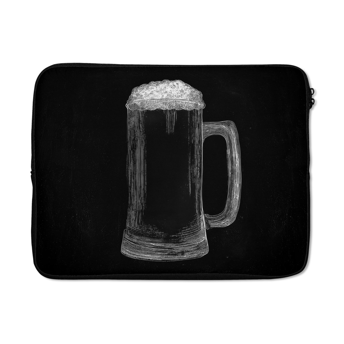 Laptophoes 15.6 inch - Bierpul - Schuim - Krijttekening - Laptop sleeve - Binnenmaat 37x26 cm - Zwarte achterkant