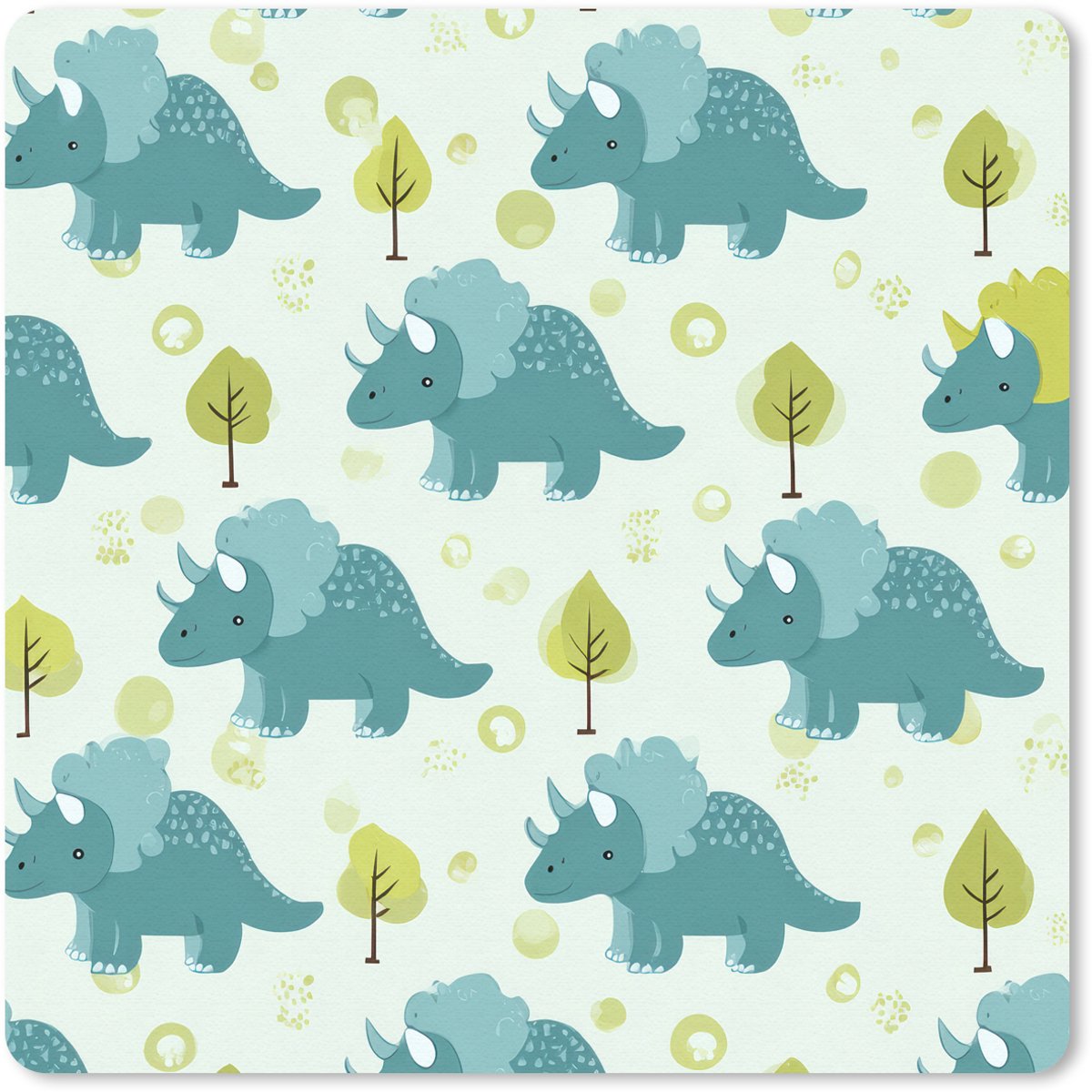 Muismat 30x30 cm - Mousepad Triceratop - Blauw - Stippen - Boompjes - Muismatten