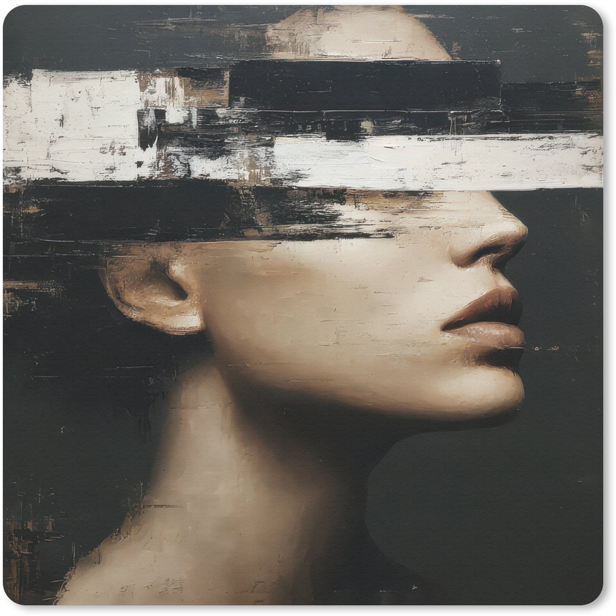 Muismat 20x20 cm - Mousepad Gezicht - Vrouw - Zwart - Abstract - Muismatten