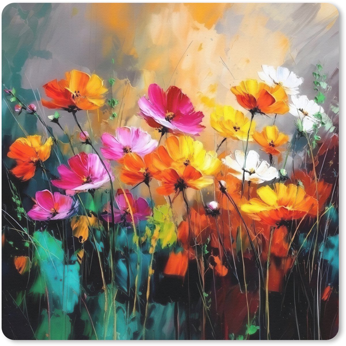 Muismat 20x20 cm - Mousepad Felgekleurd - Bloemblaadjes - Abstract - Muismatten