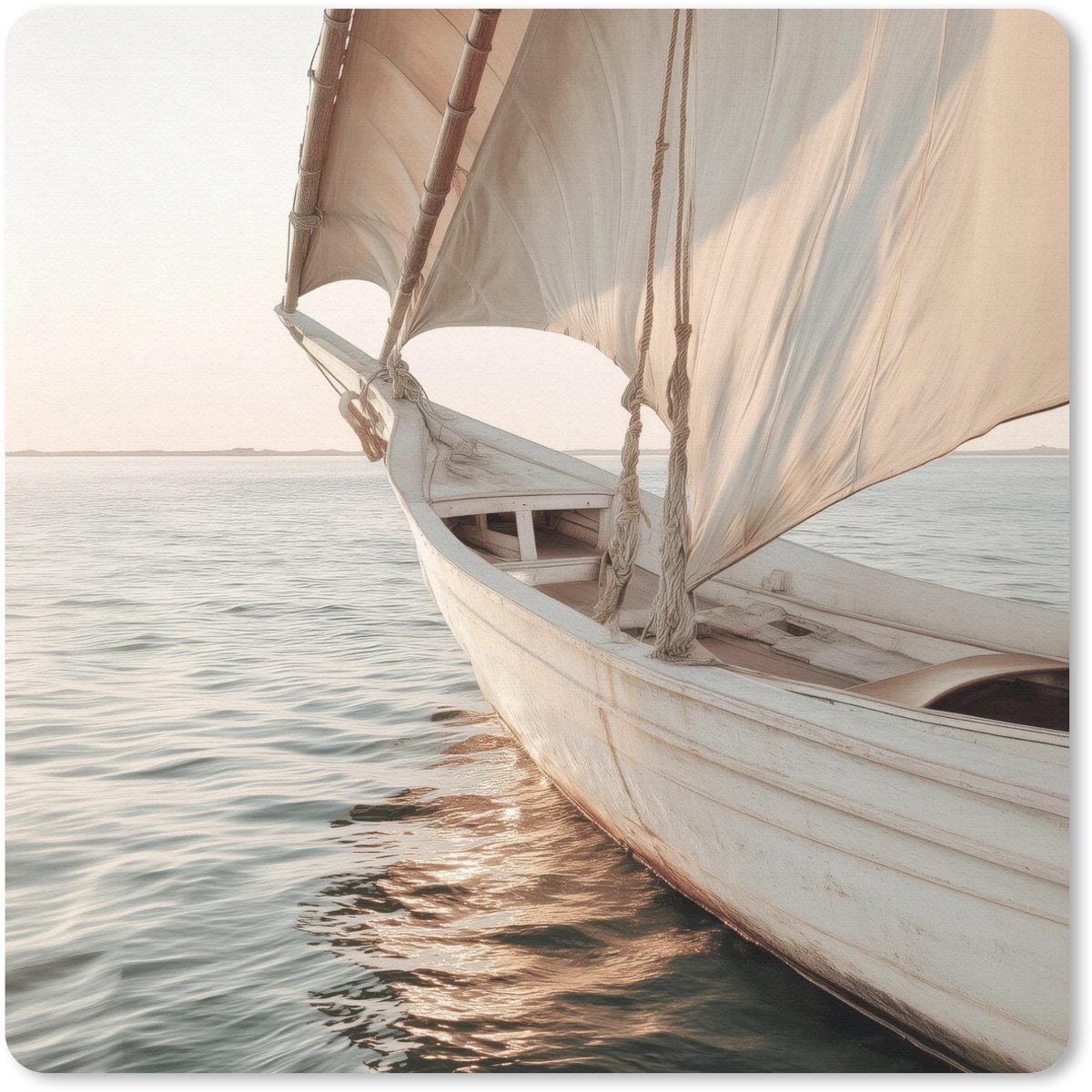 Muismat 30x30 cm - Mousepad Zeilboot - Zee - Beige - Zon - Muismatten