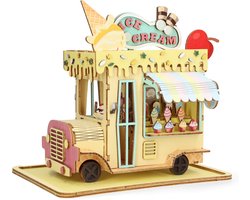 Crafts&Co Miniatuur Bouwpakket IJscokar - Houten 3D Puzzel voor Kinderen - Knutselen - Hobby - Montessori - DIY Educatief Speelgoed - Cadeau voor Meisjes en Jongens - 89 Stukjes - Vanaf 7 jaar - Groen