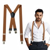 DIVERZA Bretels Heren Volwassenen – Bretels met stevige brede clips – Cadeau voor Man – 4 clips – Bretels Elastisch – Camel