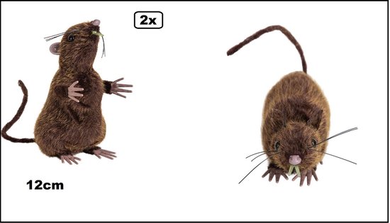 2x Rat staand en zittend bruin 12cm- Halloween griezel ratten thema feest creepy fun