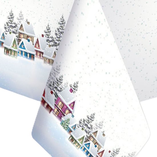Nappe/nappe de Noël Daisy - 120 x 180 cm - papier - imprimé village de Noël - rectangulaire