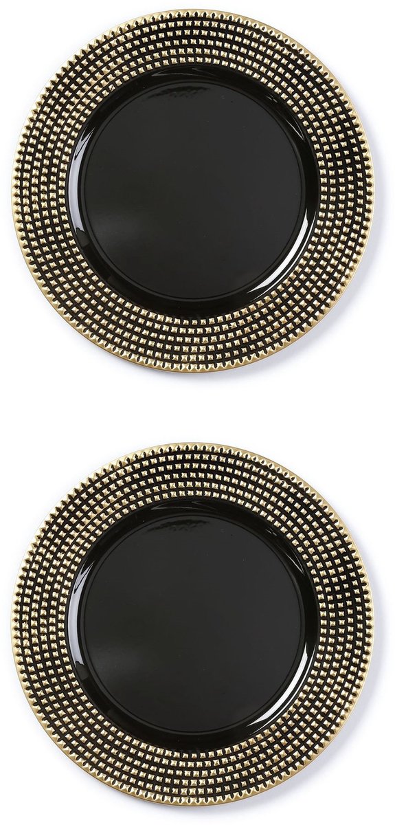 2x stuks diner borden/onderborden zwart met gouden steentjes 33 cm - Diner/kerstdiner borden/onderborden/dinerborden