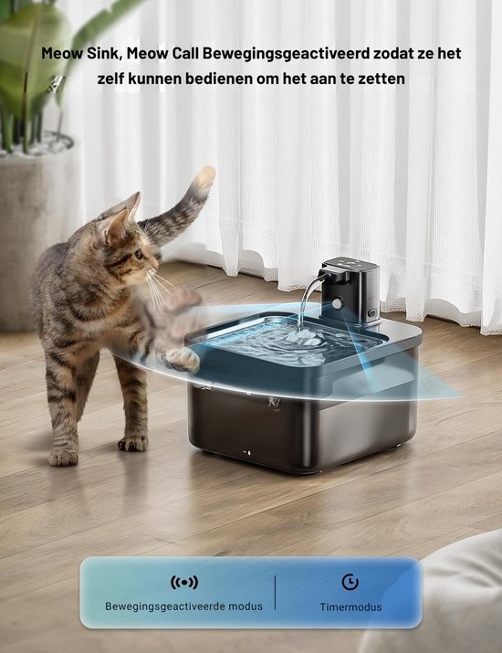 oneisall 4 liter drinkfontein voor katten, draadloos roestvrij staal, kattenfontein met bewegingsmelder, 60 dagen gebruiksduur per lading, super stille pomp, filter, waterfontein voor katten, kleine