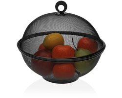 Doodadeals® - Fruitschaal met Vliegenkap – Fruitschaal met Deksel – Fruitmand – 28x28x28 cm – Metaal - Zwart