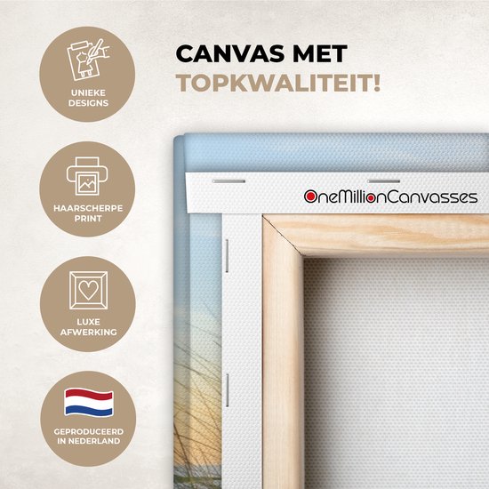 Canvas schilderij - Duinen en wadden zee 120x80 - Kamer decoratie accessoires strand en zee - Beach schilderijen woonkamer - Wanddecoratie slaapkamer - Muurdecoratie keuken - Wanddoek interieur binnen - Woondecoratie huis - Woonaccessoires