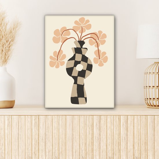 Tableau sur toile Fleurs - Vase - Art abstrait - Moderne - 30x40 cm - Décoration murale