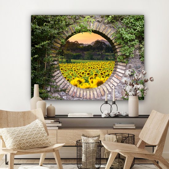 Tableau sur toile 120x90 cm - Décoration murale Vue - Fleurs - Tournesol - Décoration murale salon - Décoration chambre - Accessoires chambre - Peintures