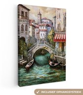 Canvas schilderij 60x90 cm - Wanddecoratie Schilderij - Olieverf - Water - Gracht - Italië - Muurdecoratie woonkamer - Slaapkamer decoratie - Kamer accessoires - Schilderijen op canvas
