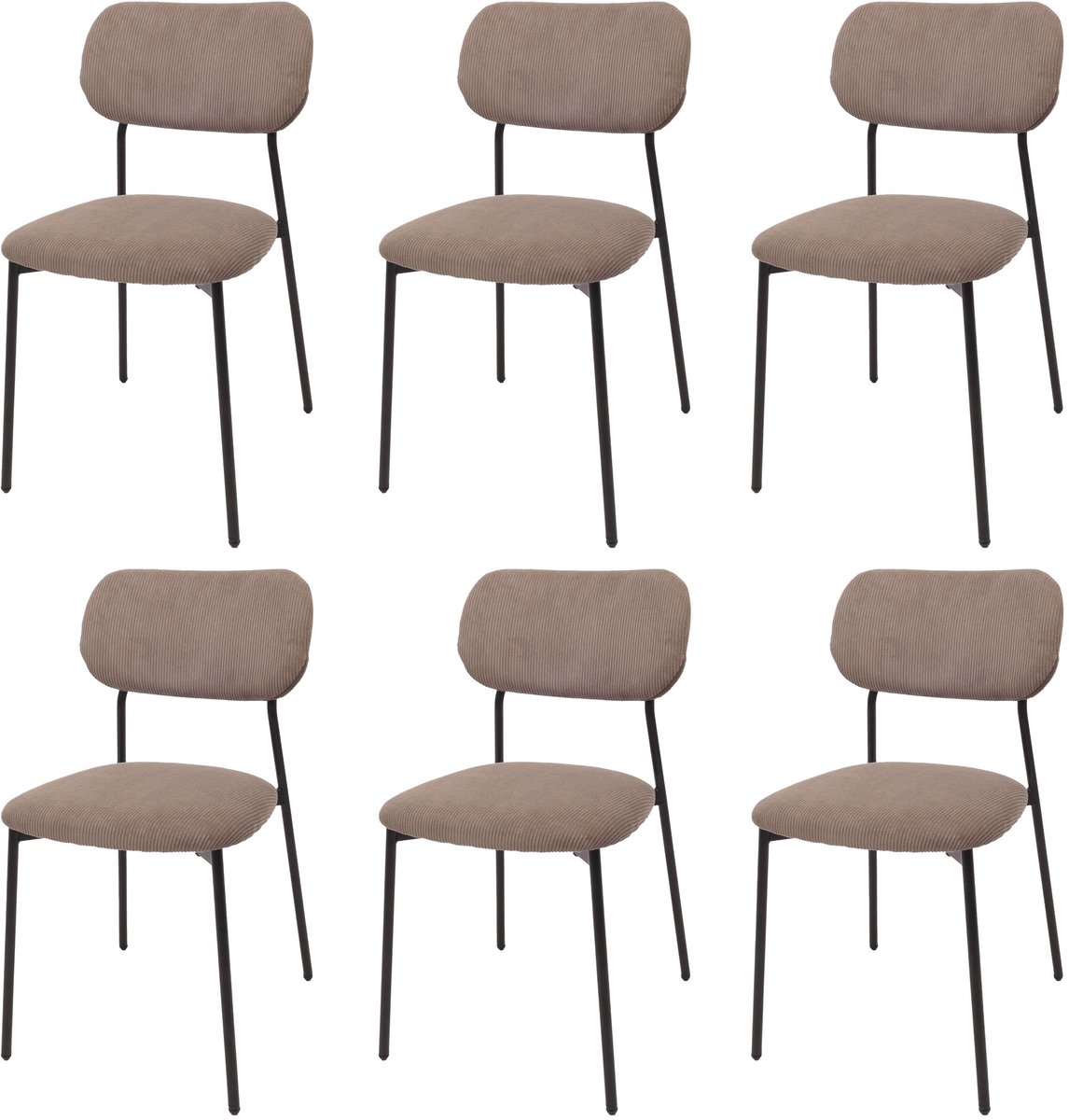 Set van 6 eetkamerstoelen MCW-O26, keukenstoel Gestoffeerde stoel Stoel, corduroy (330 g/m²) Stof/textiel Metaal ~ taupe