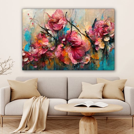 Tableau toile fleurs - Art - Rose - Toile canvas - Peintures sur toile - Décoration salon - Chambre - 140x90 cm - Décoration murale - Photo sur toile - Décoration murale - Décoration chambre