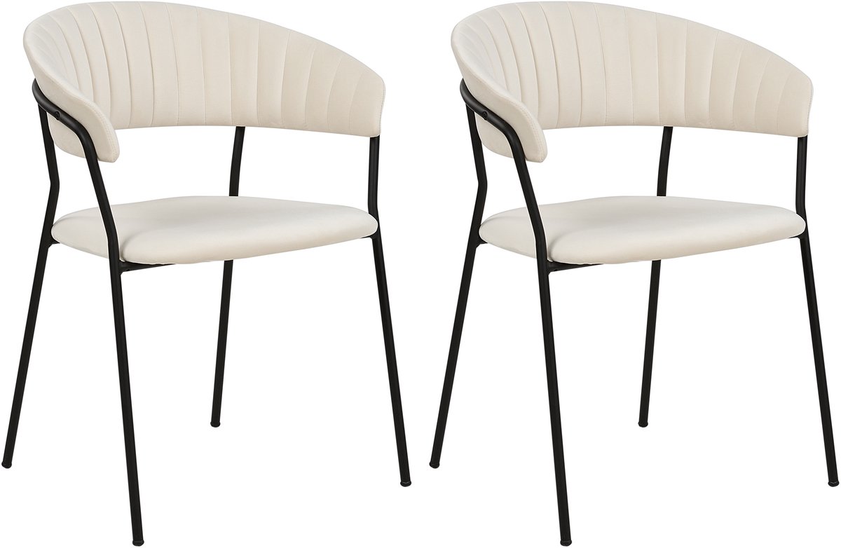MARIPOSA - Eetkamerstoel set van 2 - Off-white - Fluweel