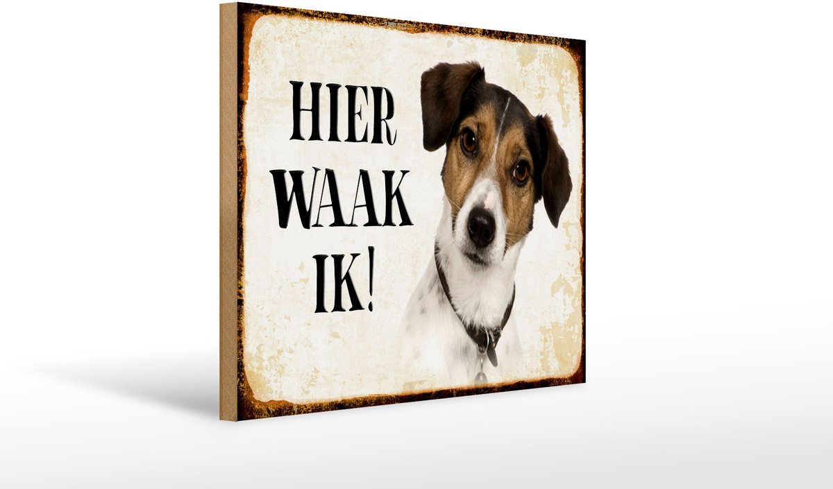 Femer Houten bordje van FEMER 40x30cm met tekst nederlands Hier Waak ik Jack Russell Terrier