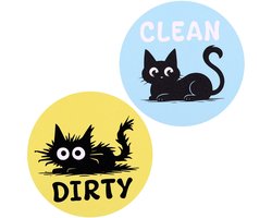 2Pcs Cats Dishwasher Clean Dirt Flip Magnet Boards, Funny Black Cat Double Sided Reversible Magnetic Clean Dirt Board Kitchen Accessories for Dishwasher Refrigerator Laundry Room
