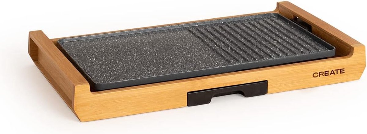 Elektrische Grillplaat met Instelbare Thermostaat en Bamboe Design - 1800W