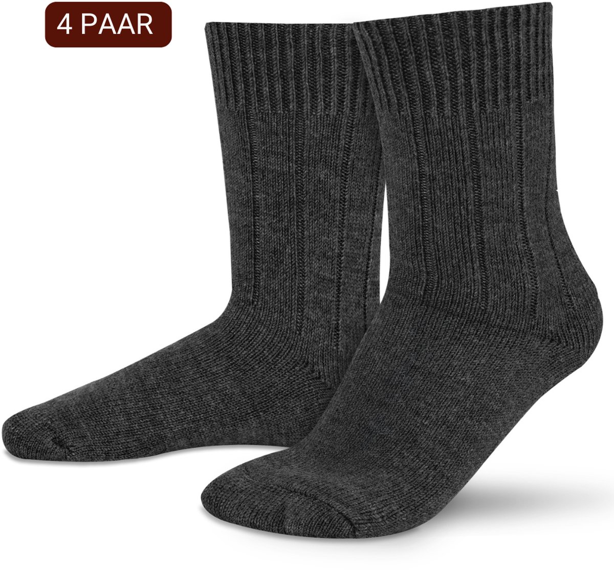 Sukats® Alpaca Sokken - Wollen Sokken - Warme Sokken - 4 Paar - Maat 35-38 - Antraciet - Verwarmde Sokken - Wintersokken - De Moderne Geitenwollen Sokken Dames