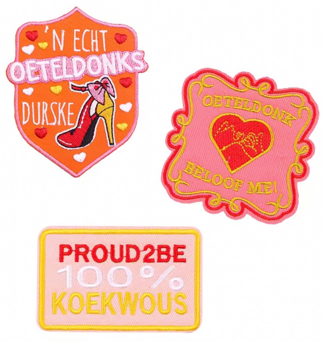Applicatie Oeteldonk Carnaval 3 stuk incl. lijm - strijkembleem -strijkapplicatie - carnaval