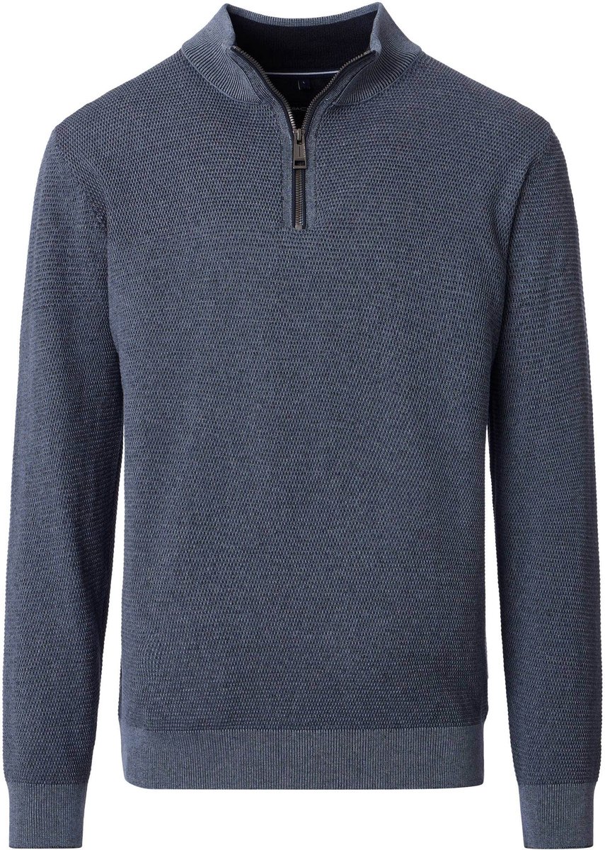 Casa Moda Halfzip Trui Structure Blauw - Maat XXL - Heren - Quarter zip