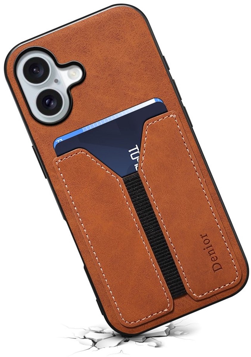 Denior Geschikt voor iPhone 17 hoesje - Backcover met kaarthouder - Bruin