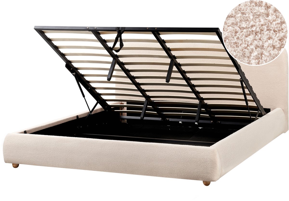 BLAGNAC - Bed met opbergruimte - Lichtbeige - 180 x 200 cm - Bouclé
