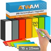 ATWAM Scrum Magneten - 210 stuks - Voor Whiteboard, Magneetbord, Memobord of Magnetisch Tekenbord – Herschrijfbare Magneten op Koelkast - Kanban - 7,5 cm Breed x 2,5 cm Lang - 7 Kleuren