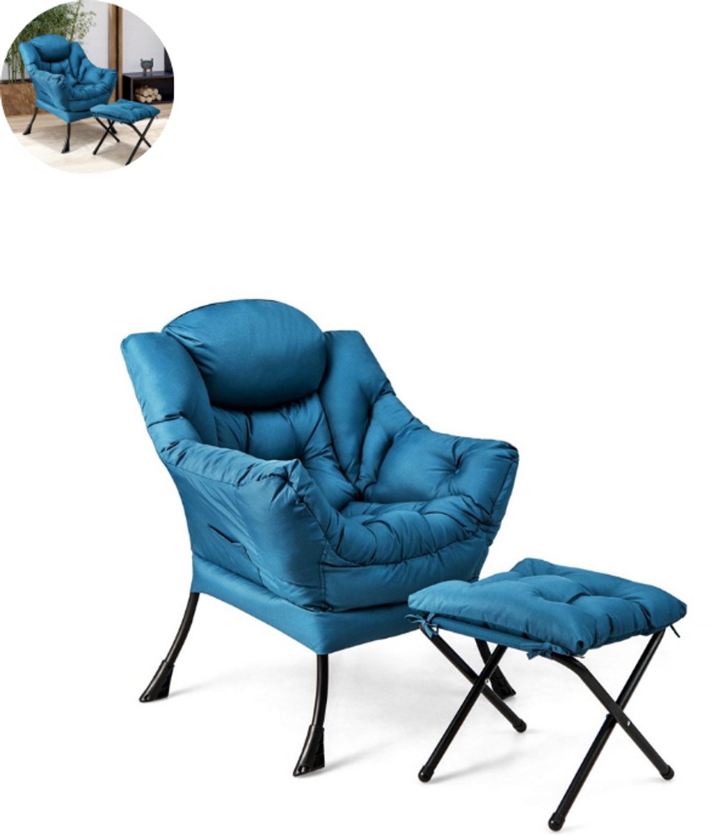 GranMaison Fauteuil - Relaxzetel - Relaxstoel - Relaxfauteuil - Stoel - Met armleuning - Met voetenbank - Voor één Persoon - Blauw