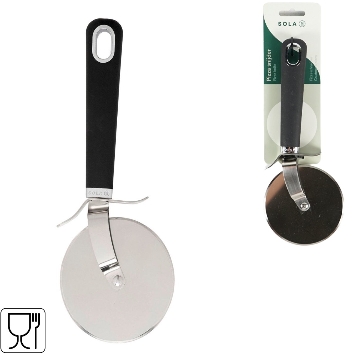 Sola Pizzasnijder - Duimberschermer - Roestvrij Staal - Comfort - 9cm - Zwart