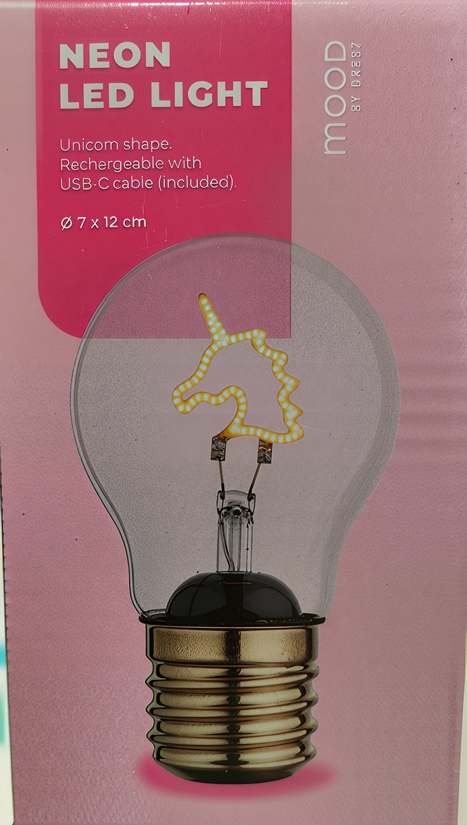 Mood BY DRESZ - Oplaadbare LED Filament Lamp - Unicorn LED Neon Lamp - Decoratieve Tafellamp - USB-C Oplaadbaar - ( Let op! Decoratie lamp ) Unicorn Led lamp⌀ 7x12CM — afbeelding 3