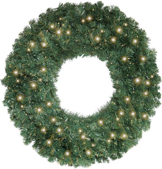 Couronne de Noël Memphis - 660 branches - 140 LED blanc chaud intégrées - 150 cm de diamètre - Prise - Pliable