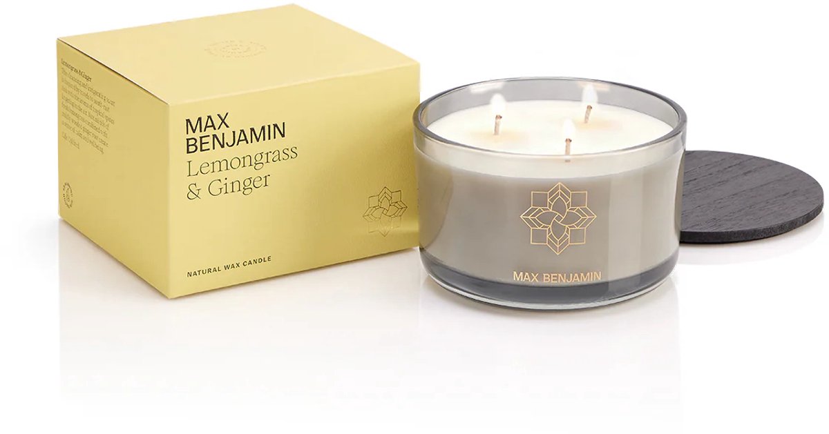 Max Benjamin - Geurkaars met 3 lonten - Lemongrass & Ginger - 70 branduren