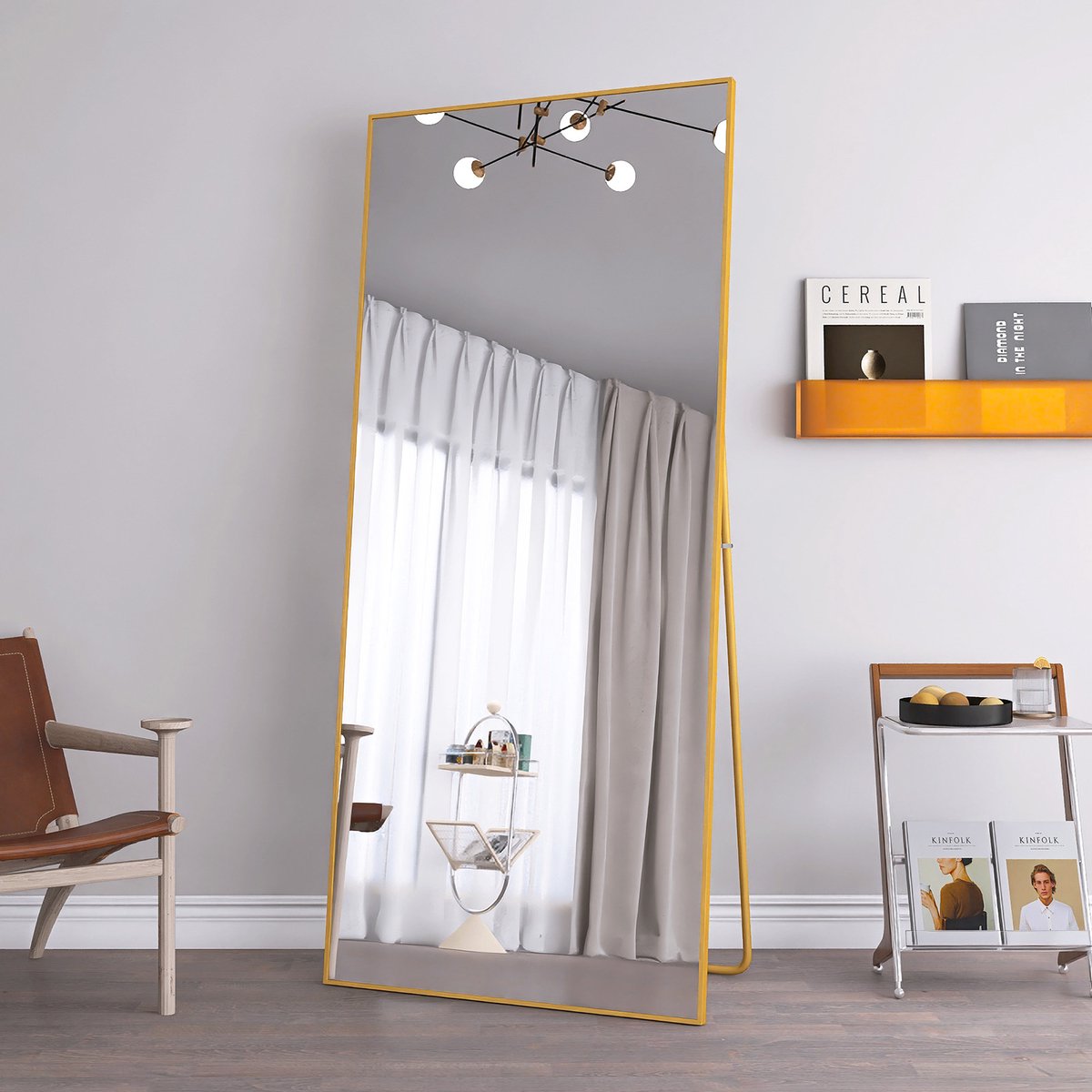 Passpiegel 180x80 cm - Grote wandspiegel met multifunctionele aluminium lijst (hangend/zit