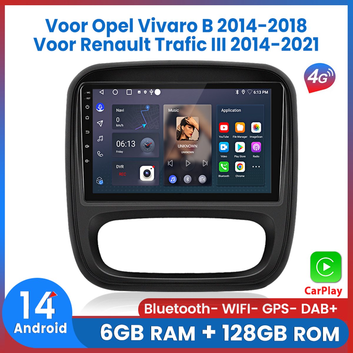 Awesafe 6GB+128GB Autoradio - Geschikt Voor Opel Vivaro B 2014 t/m 2018 - Geschikt Voor Renault Trafic III 2014 t/m 2021 - Draadloze Carplay Android Auto - Touchscreen - GPS Navigatie 4G WiFi - Bluetooth Radio - 8 Kern V1PRO