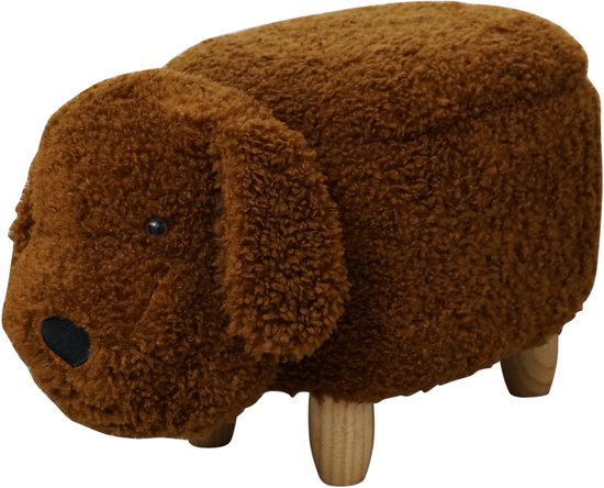 SVITA Animal Storage Kinderkruk Dierenkruk met Opbergruimte Gewatteerde Kruk met Houten Poten Bruin Dierenmotief Hond