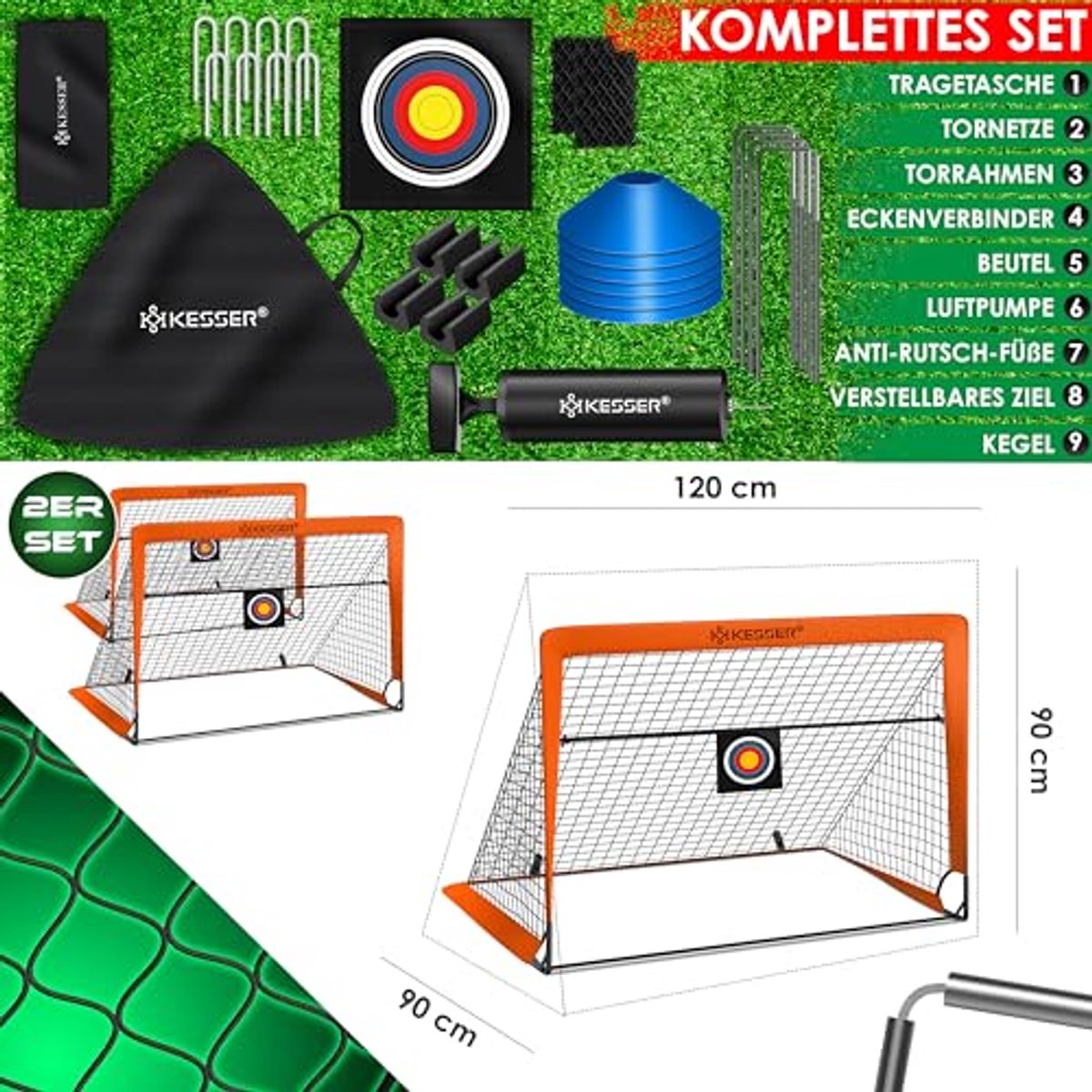 Opvouwbaar Voetbaldoel voor Kinderen - 2-delige Set met Hoogwaardige Netten en Draagtas