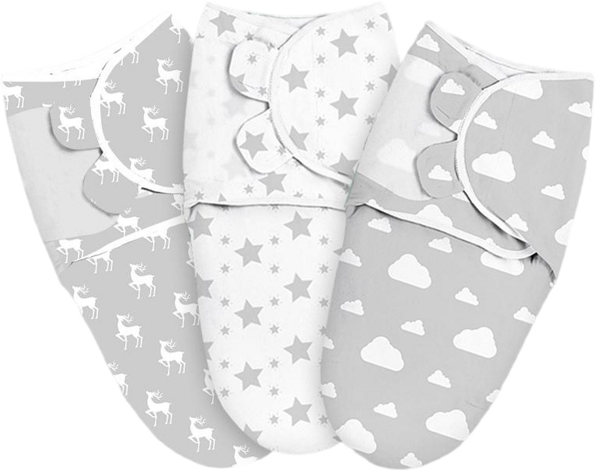 Image of 3-delige baby-inbakerdekenset - Inbakerdekens voor pasgeborenen - Voor jongens en meisjes - 0-3 maanden - Organic Essentials - Verstelbaar - Babyslaapzak-60*80cm-Lichtgrijs