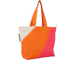 Boodschappentas met rits van NoMorePlasticBags - Magenta Orange - Biologisch katoen- Duurzaam- Cadeau voor vrouw