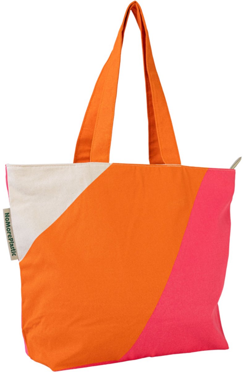 Boodschappentas met rits van NoMorePlasticBags - Magenta Orange - Biologisch katoen- Duurzaam- Cadeau voor vrouw