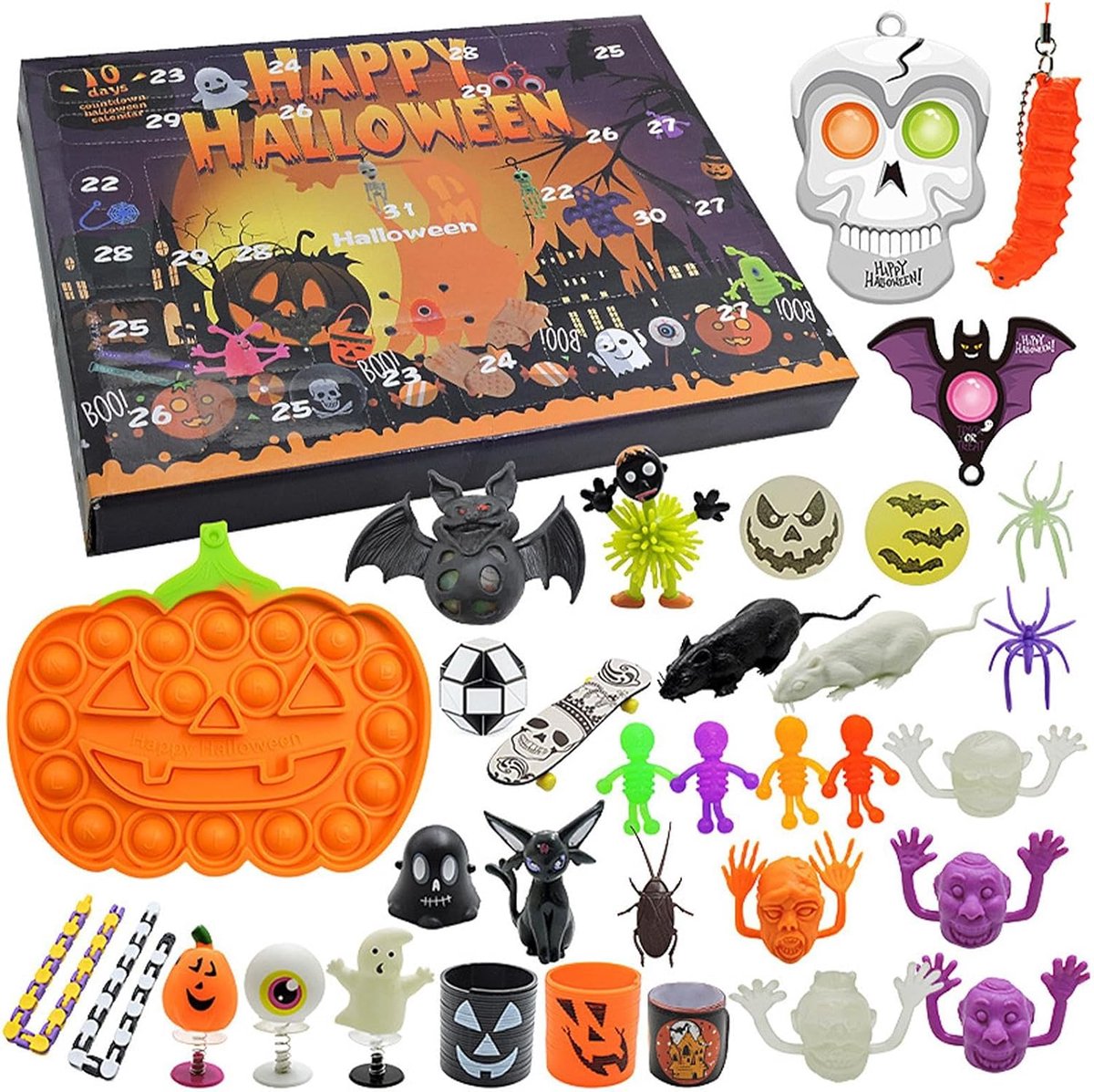 Adventskalender 2025，24 stuks Halloween Adventskalenders voor kinderen- stressverlichtend speelgoed- pompoenschedel- fidget speelgoed voor kinderen- Halloween cadeau