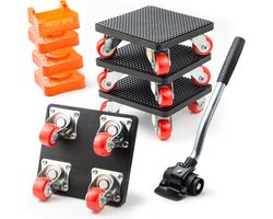 Meubelverhuizer - Zwaar voorwerp verplaatstrolley - Zware Lasten Verplaatser 500kg - 4-Wiel Systeem - Inclusief Koevoet & Hefset - Vloervriendelijk - Voor Verhuizing & Huishouden