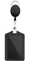 Fako Bijoux® - Porte Badge Cuir PU Vertical + Porte Clés Avec Cordon Rétractable - Porte Cartes - Zwart