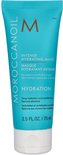 Turquoise Moroccanoil tube met oranje "M" logo. "Intense Hydrating Mask" staat op de tube.