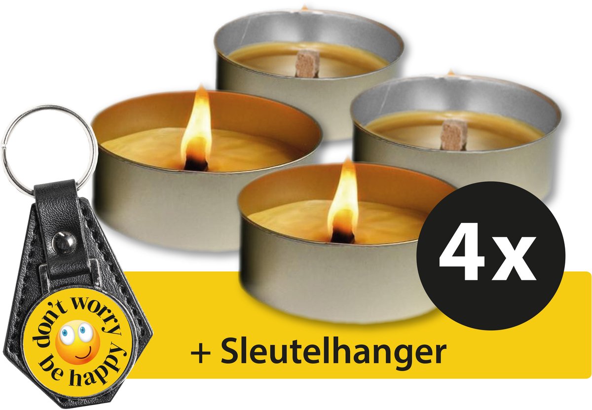 Vuurschaal - Vlamschaal - Buitenkaars - Waakvlam - Kaars - 4-5 branduren - 4 stuks - inclusief sleutelhanger